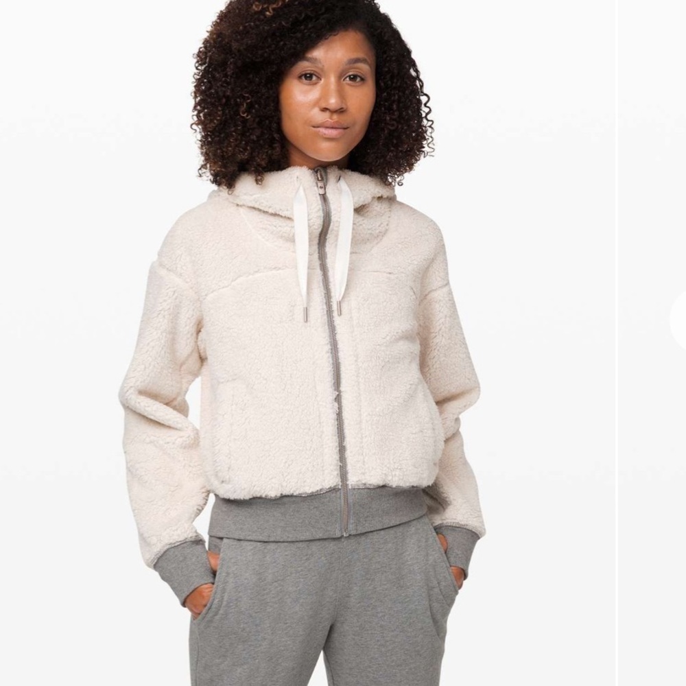 lululemon athletica Cream Teddy Zip-Up Jacket with Gray Trim